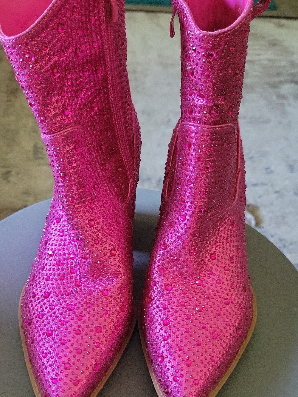 Women's Rhinestone Pink Ankle Heeled Boots